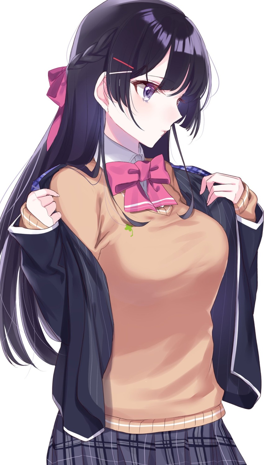 maiko_(macaroni) nijisanji seifuku sweater tsukino_mito undressing