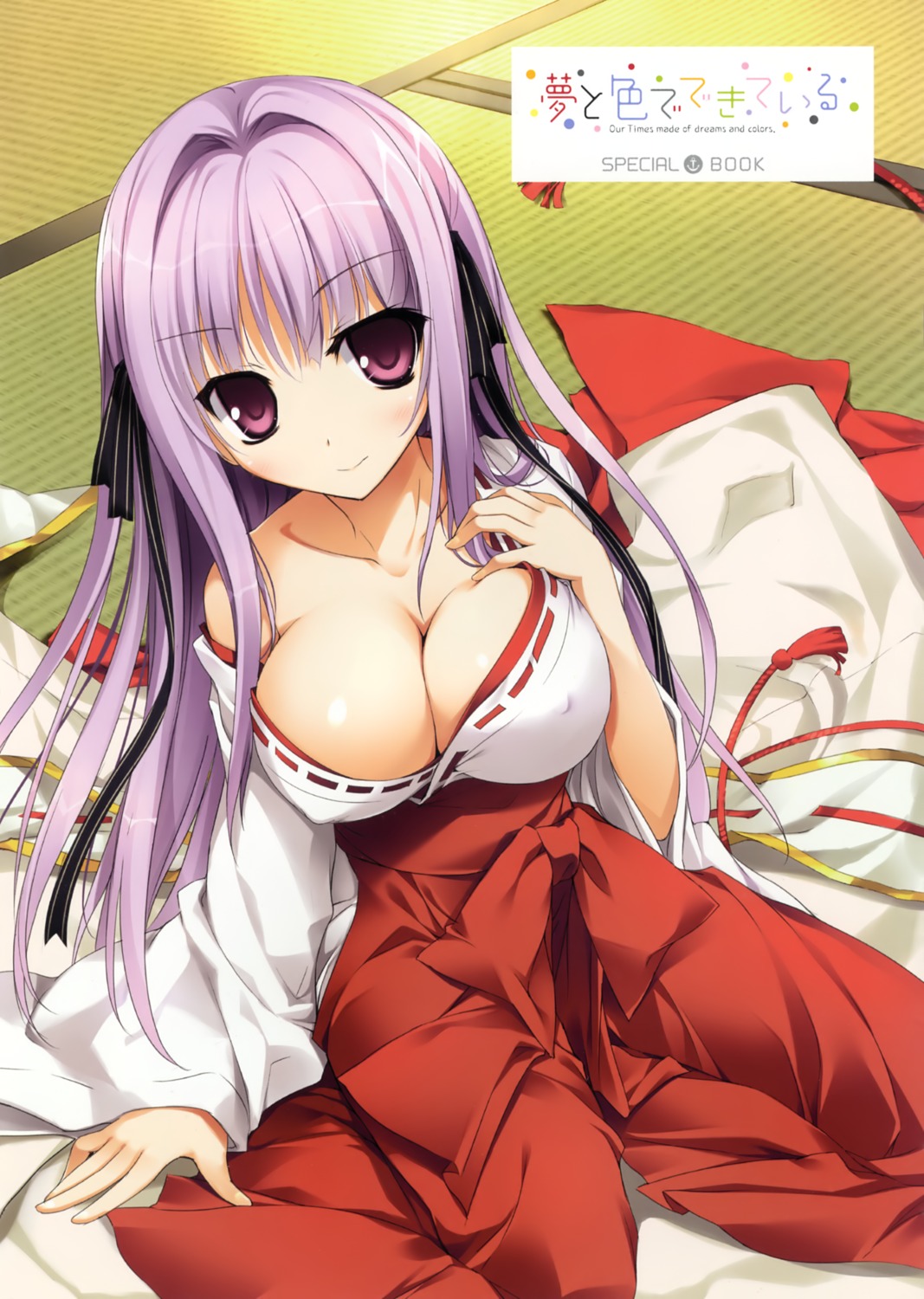 cleavage erect_nipples feng karory kurobane_kamome miko no_bra open_shirt yume_to_iro_de_dekiteiru