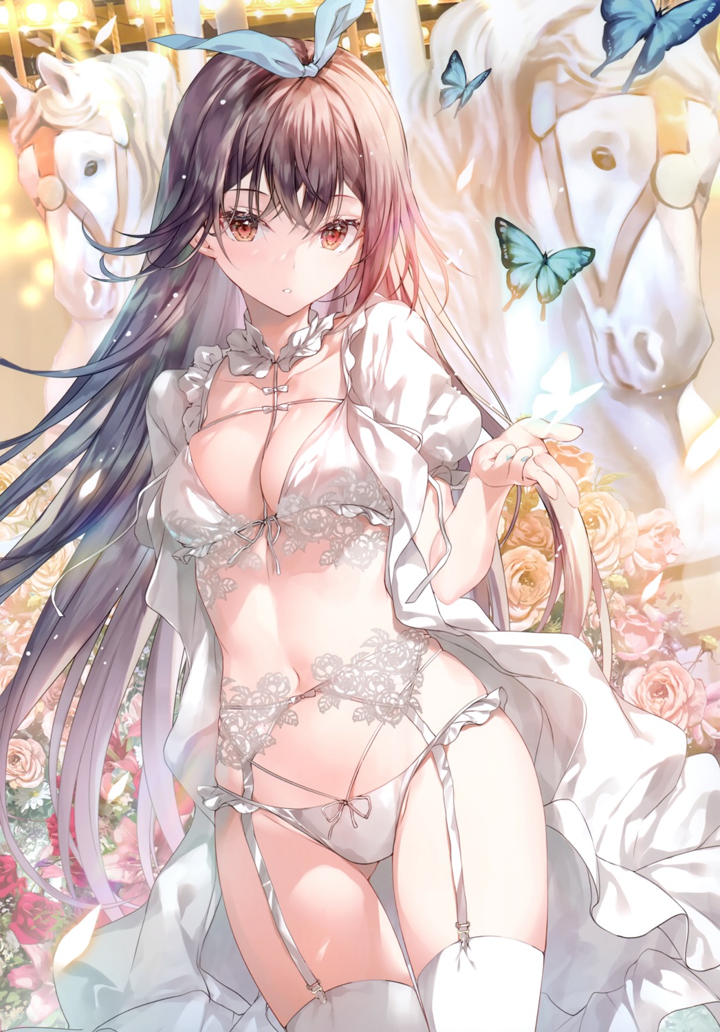 bra garter_belt lingerie miwabe_sakura open_shirt pantsu pion stockings thighhighs