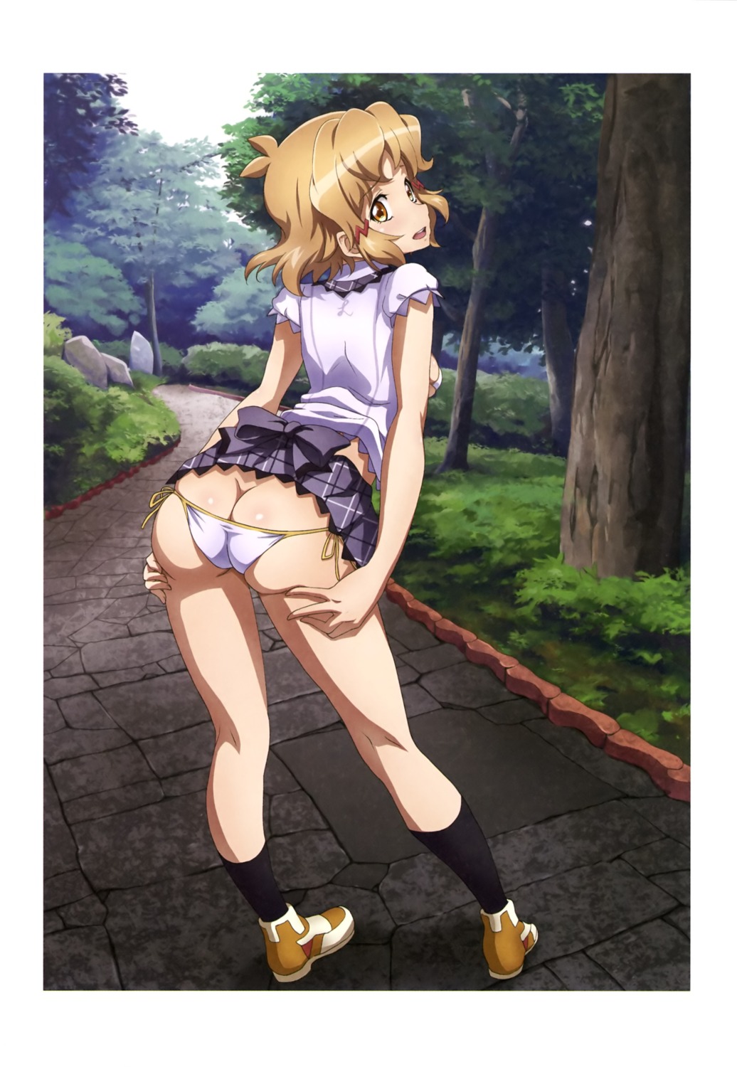 ass fujikawa_daichi pantsu seifuku senki_zesshou_symphogear skirt_lift string_panties tachibana_hibiki