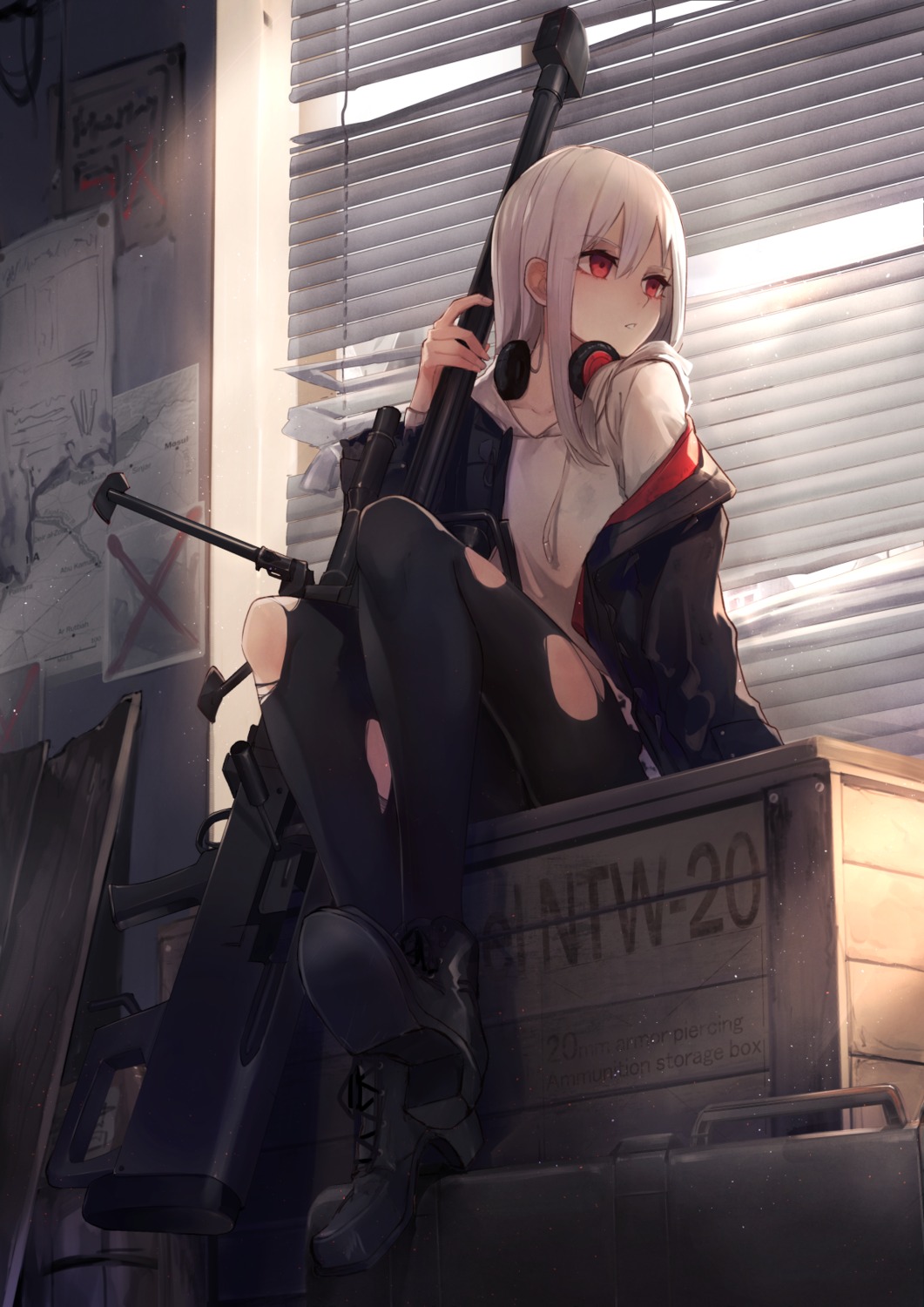 eisuto gun headphones heels pantyhose torn_clothes