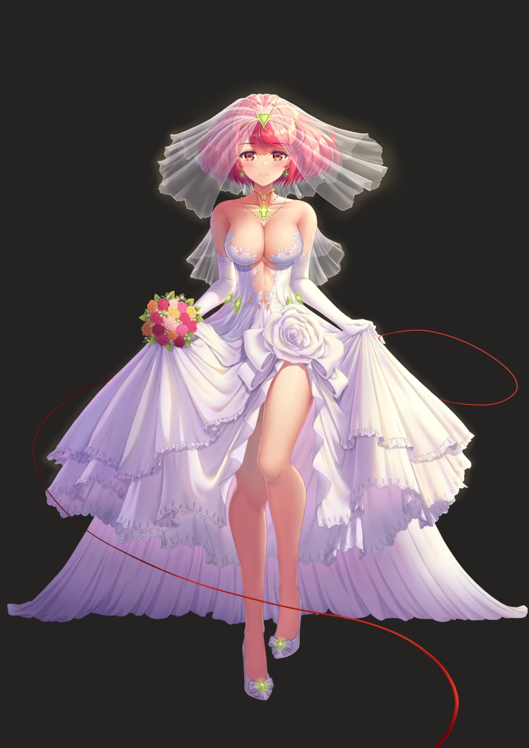 dress homura_(xenoblade_2) ken-san no_bra skirt_lift wedding_dress xenoblade xenoblade_chronicles_2