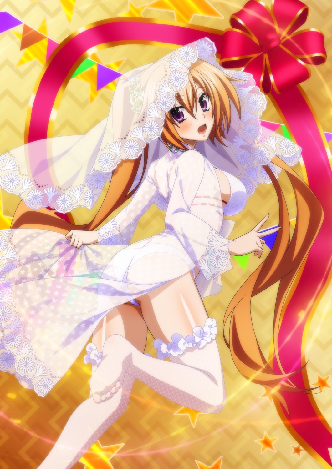 bra dress garter_belt highschool_dxd marvelous_entertainment pantsu see_through shidou_irina thighhighs wedding_dress