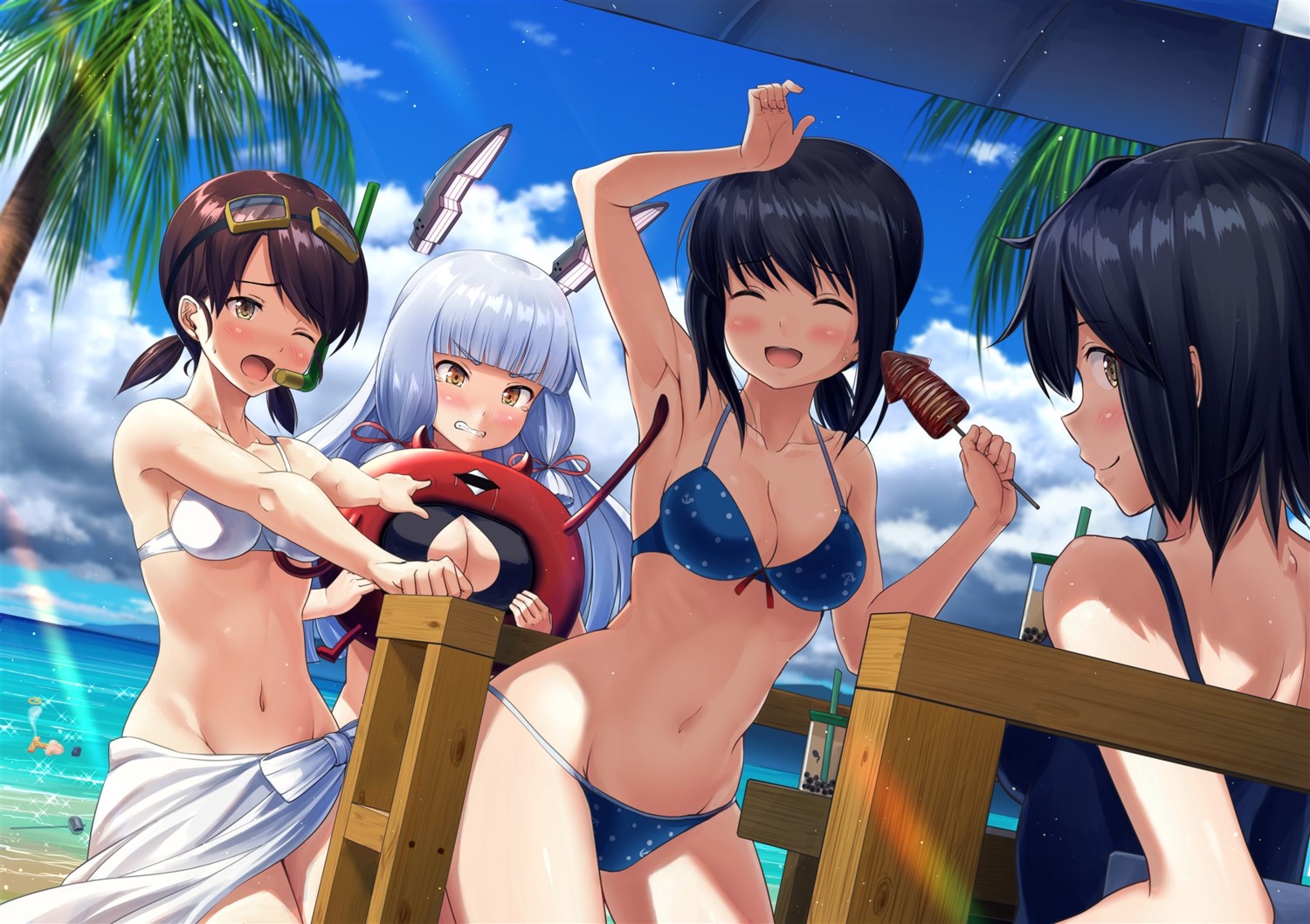 bikini cleavage fubuki_(kancolle) ichikawa_feesu kantai_collection miyuki_(kancolle) murakumo_(kancolle) shirayuki_(kancolle) swimsuits