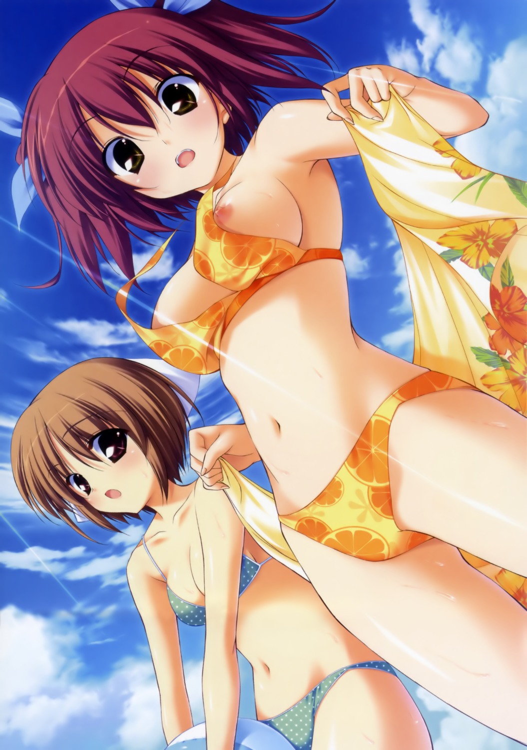 bikini breasts fumio hoshiuta kuroda_yui nipples suoh_nanano swimsuits wardrobe_malfunction