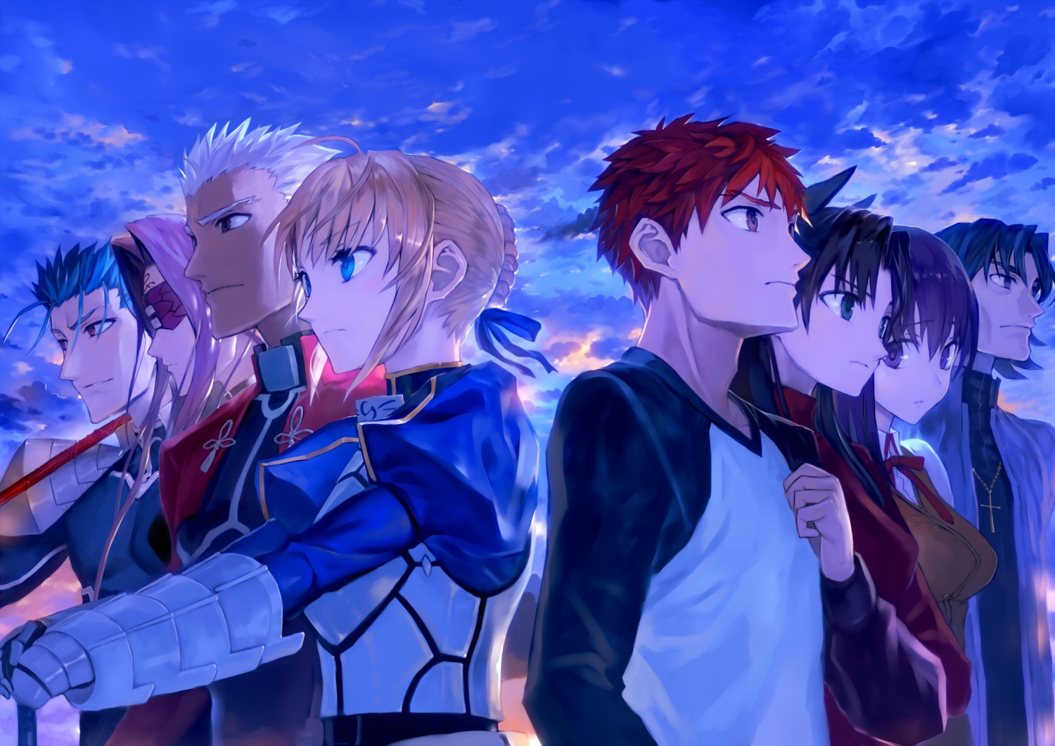 archer armor bob emiya_shirou fate/stay_night kotomine_kirei lancer matou_sakura rider saber seifuku tattoo toosaka_rin