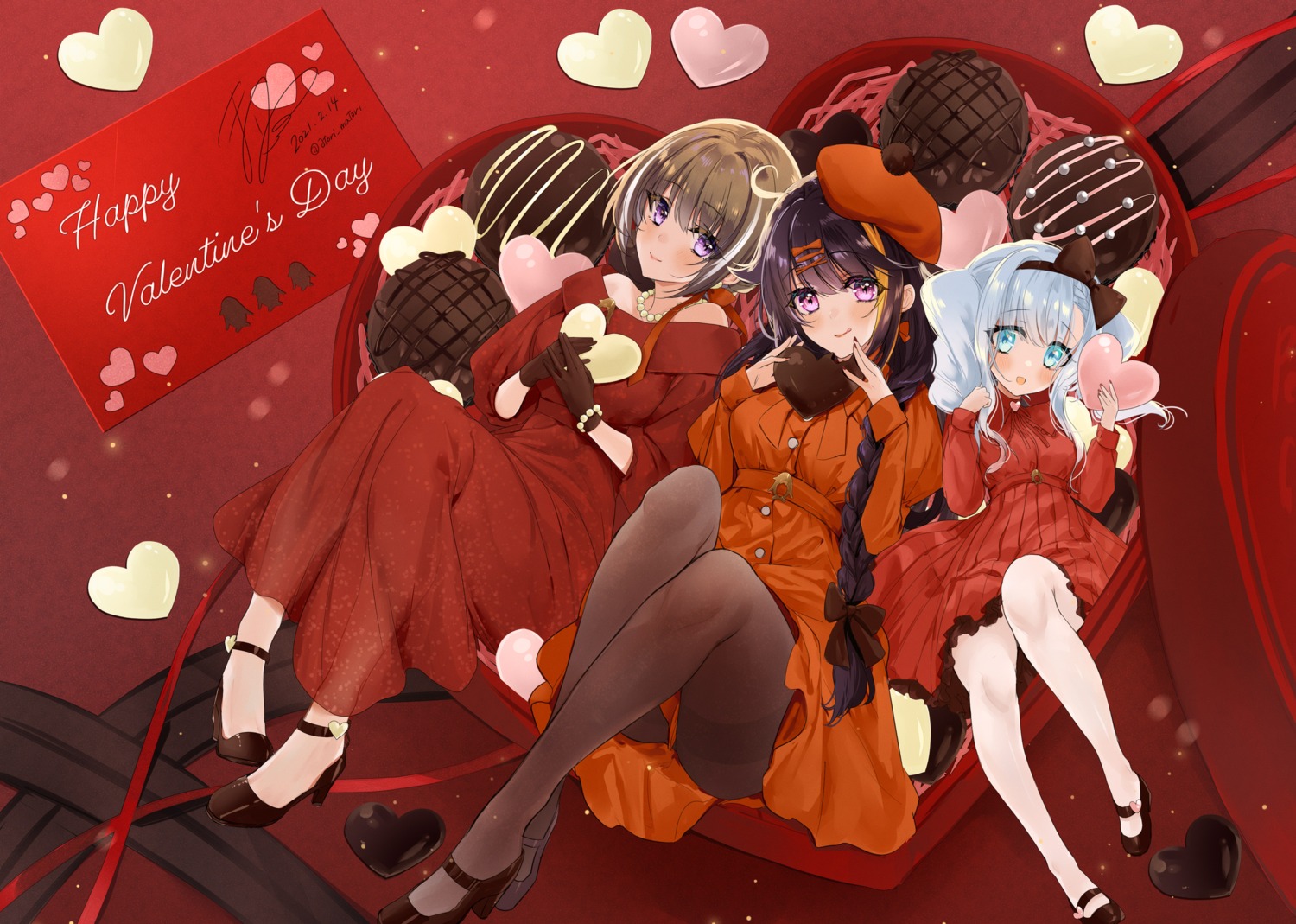 dress heels matori_(penguin_batake) pantyhose skirt_lift valentine