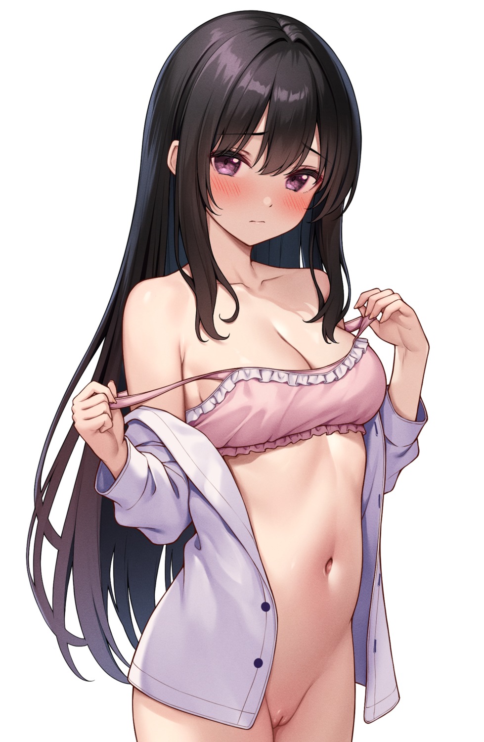 bottomless bra dress_shirt karutamo lingerie open_shirt photoshop pussy sumire-chan uncensored undressing