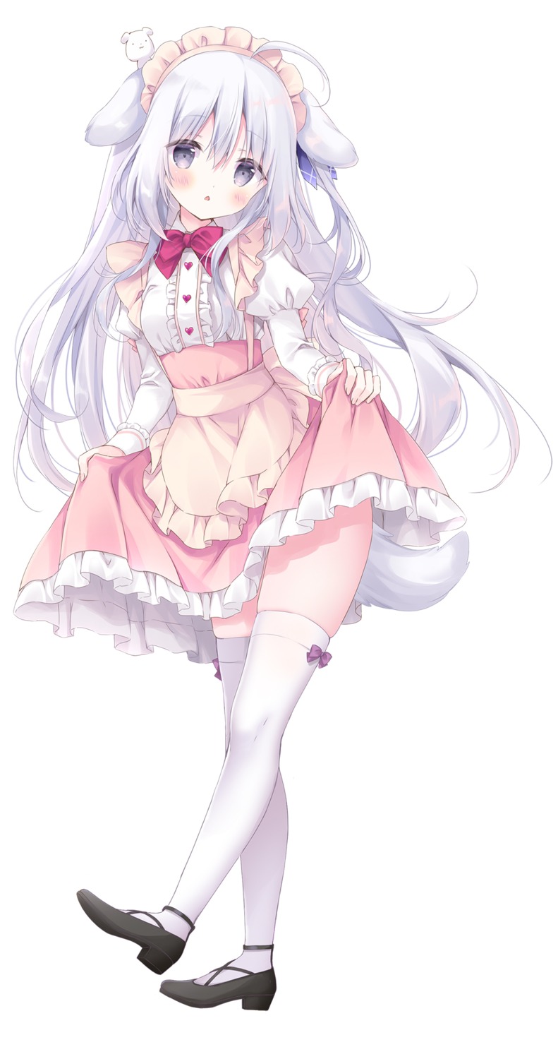 animal_ears inumimi korie_riko maid skirt_lift tail thighhighs