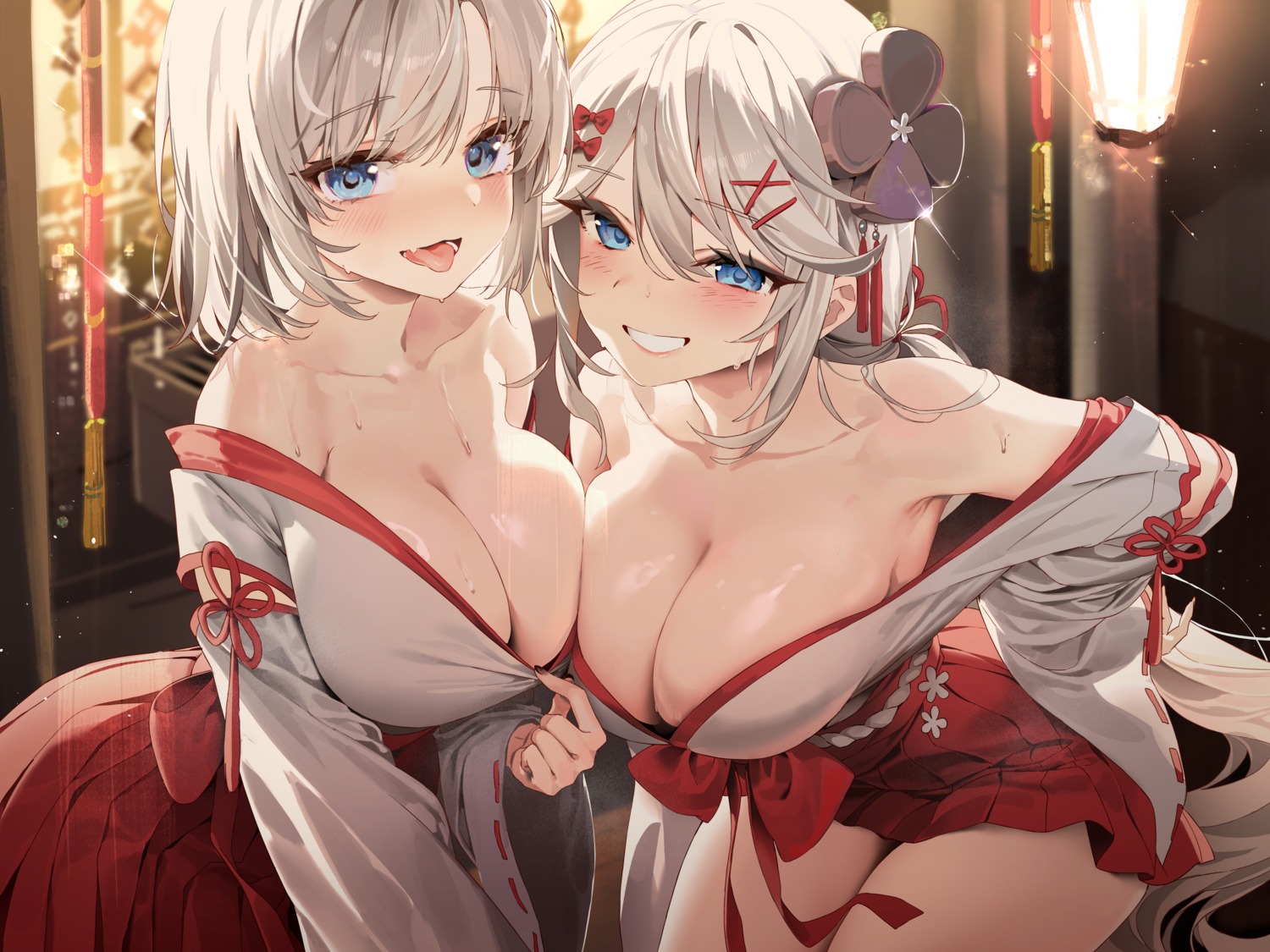 miko no_bra open_shirt pepperdevil symmetrical_docking wet