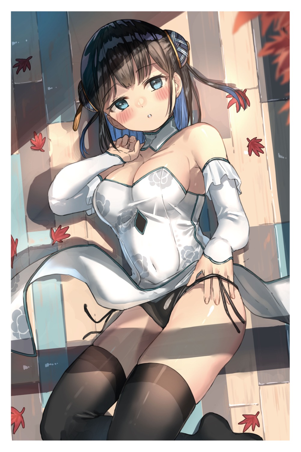 asian_clothes no_bra pantsu panty_pull ranf skirt_lift thighhighs