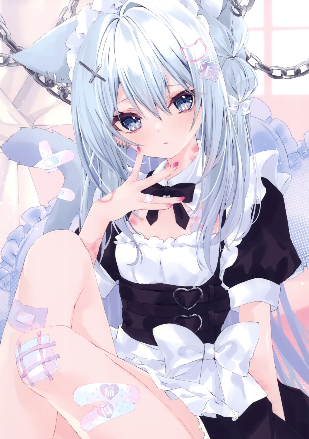 animal_ears bandaid detexted maid moizumi_shipon nekomimi sheep_cat tail