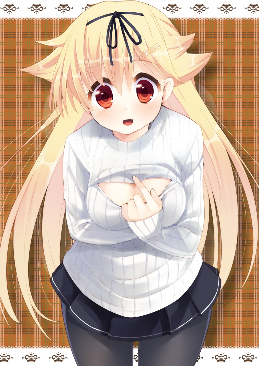 cleavage kantai_collection nigo_(aozoragarou) pantyhose sweater yuudachi_(kancolle)