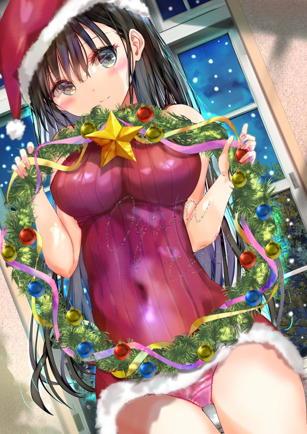 christmas dress ogata_tei pantsu skirt_lift sweater