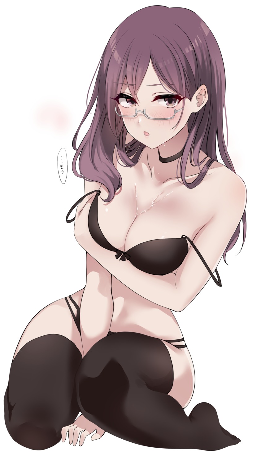 bra breast_hold megane murabito_c pantsu the_idolm@ster the_idolm@ster_cinderella_girls thighhighs wet yagami_makino