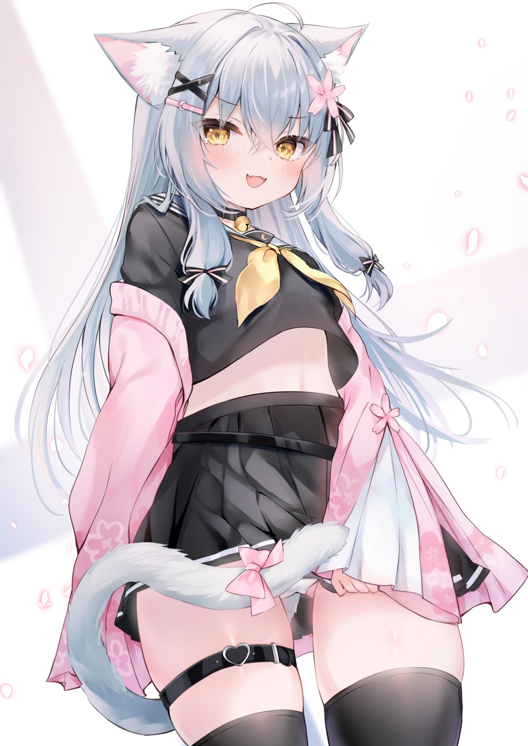 animal_ears garter indie_virtual_youtuber nekomimi pantsu rukako seifuku tail thighhighs yazuki_(vtuber)