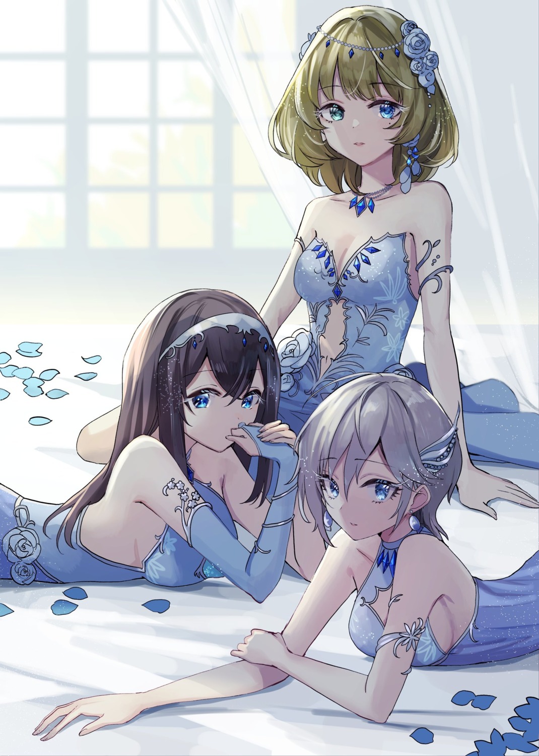 anastasia_(idolm@ster) cleavage dress heterochromia no_bra rum_raisin_(chihiromakita19) sagisawa_fumika takagaki_kaede the_idolm@ster the_idolm@ster_cinderella_girls