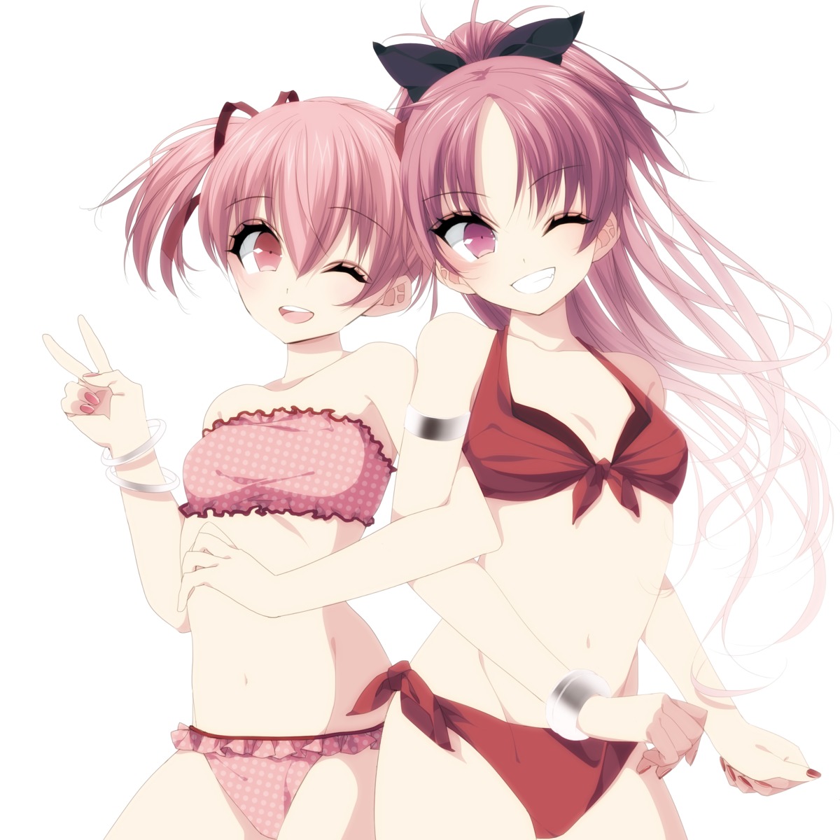 bikini cleavage kaname_madoka mio_(artist) puella_magi_madoka_magica sakura_kyouko swimsuits