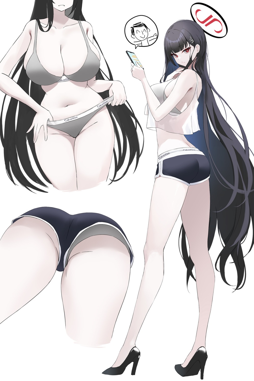 ass blue_archive bra halo heels lkeris pantsu panty_pull see_through sketch tsukatsuki_rio undressing