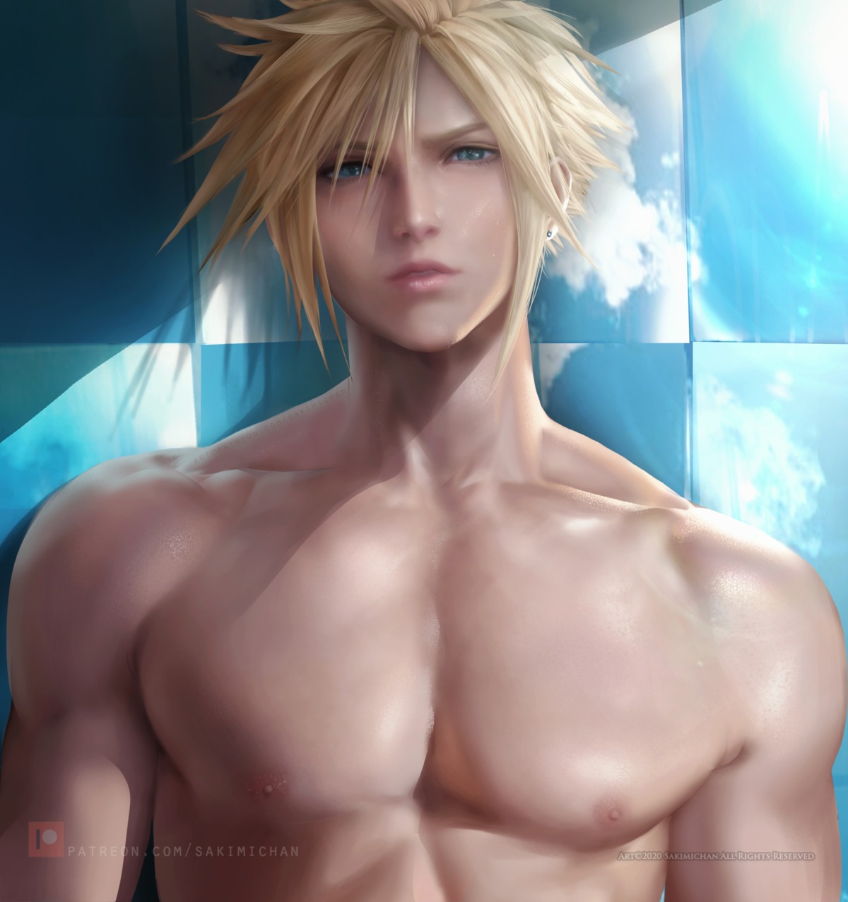 cloud_strife final_fantasy final_fantasy_vii sakimichan topless