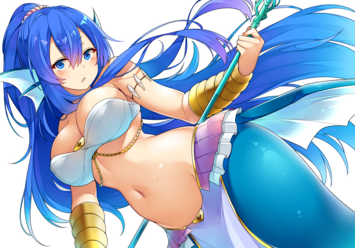 armor bikini_top cleavage matsunoki mermaid monster_girl swimsuits weapon