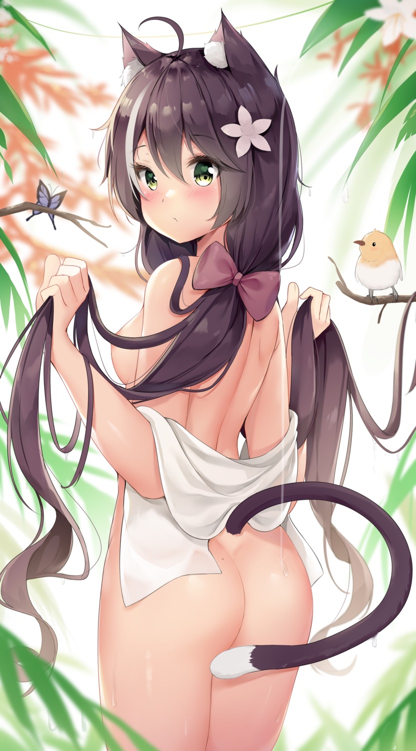 animal_ears areola ass chintora0201 karyl_(princess_connect) naked nekomimi princess_connect princess_connect!_re:dive tail towel