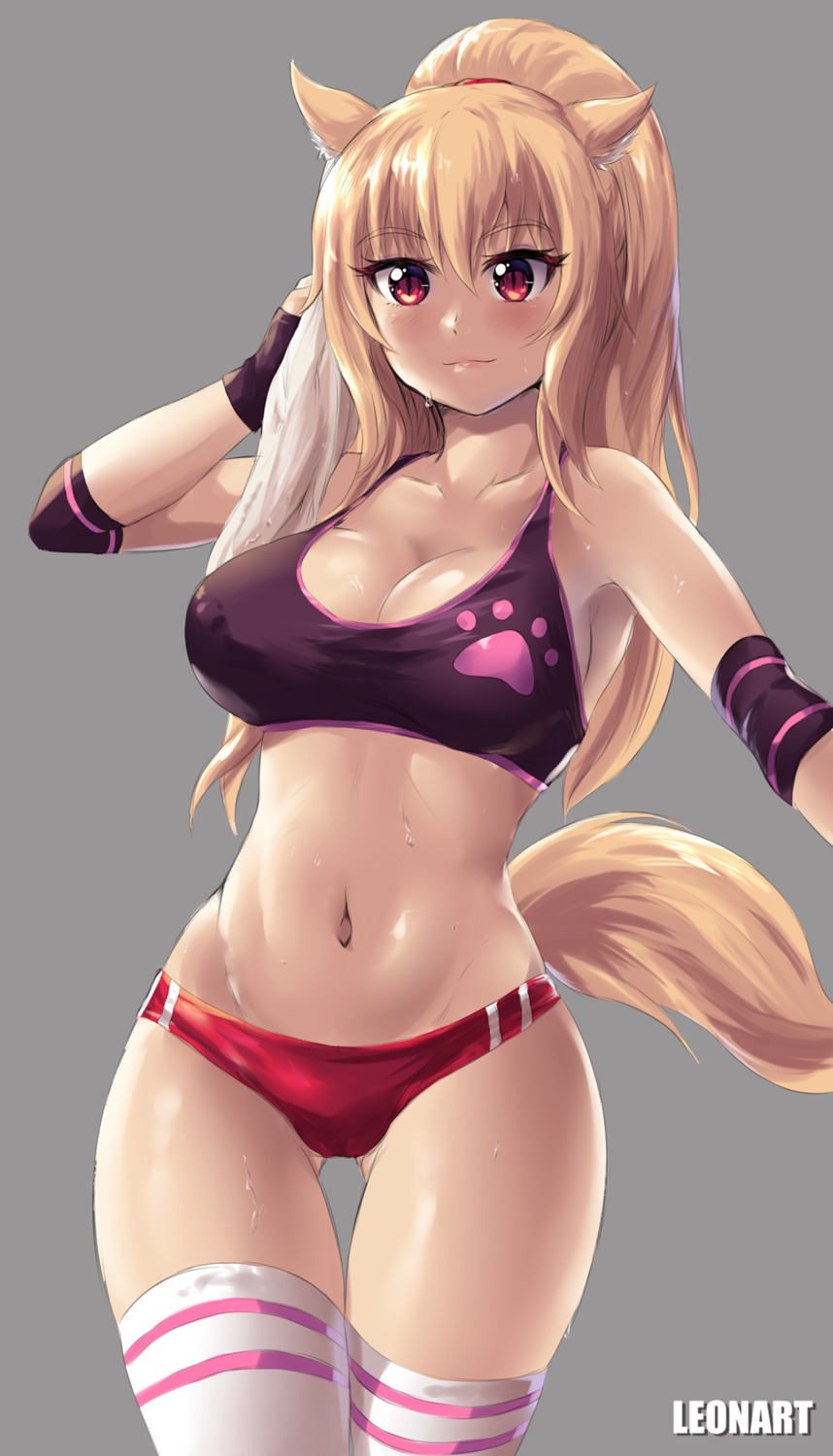 animal_ears bra buruma gym_uniform leonart nekomimi tail thighhighs tiffy wet