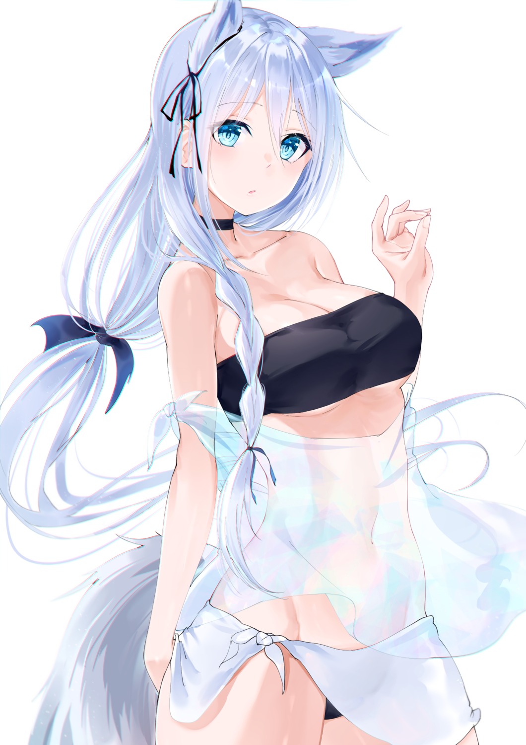 animal_ears bikini meen_(ouaughikepdvrsf) open_shirt see_through swimsuits tail