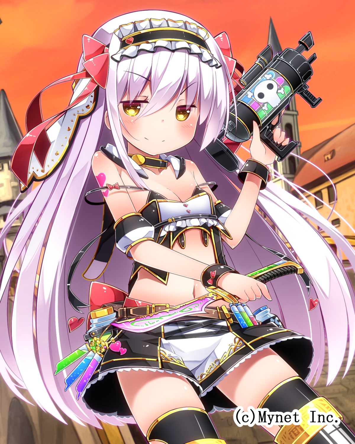 angel_master cleavage fujiwara_gacho gun tattoo thighhighs weapon