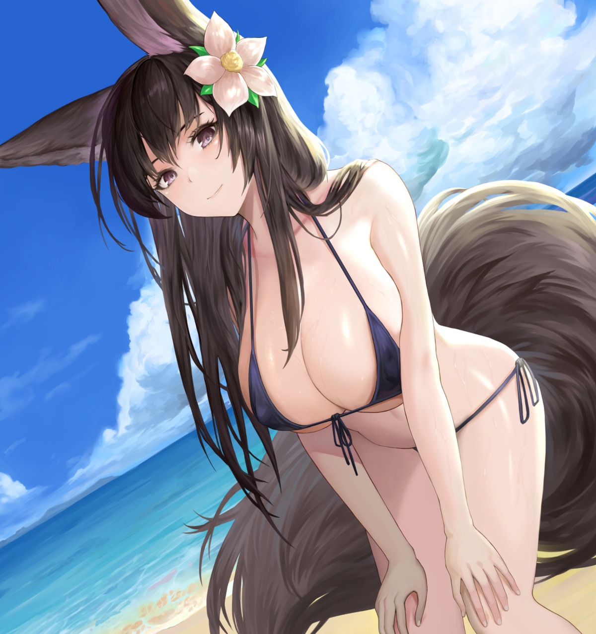 animal_ears bikini erect_nipples kitsune ryouki_tamashii swimsuits tail wet