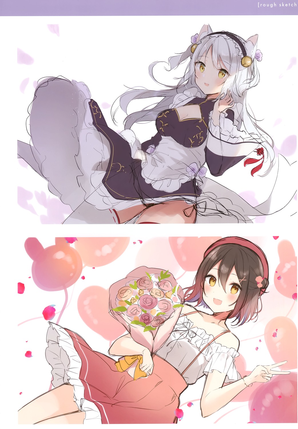 animal_ears cleavage gelatin* maid nekomimi pantsu shiino_sera sketch skirt_lift string_panties thighhighs