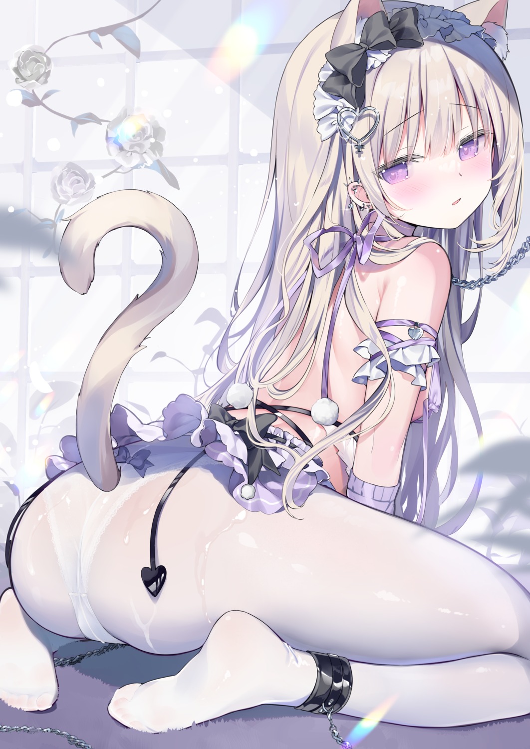 ameno_usari animal_ears ass bondage nekomimi no_bra pantsu pantyhose see_through skirt_lift tail thong