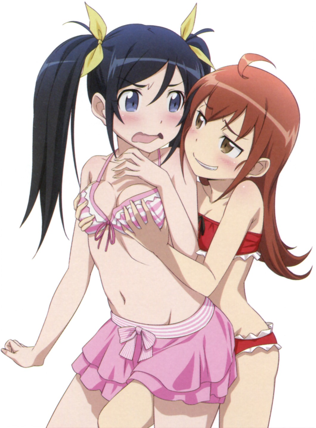 aragaki_ayase bikini breast_grab cleavage gotou_nozomu kurusu_kanako ore_no_imouto_ga_konnani_kawaii_wake_ga_nai swimsuits yuri