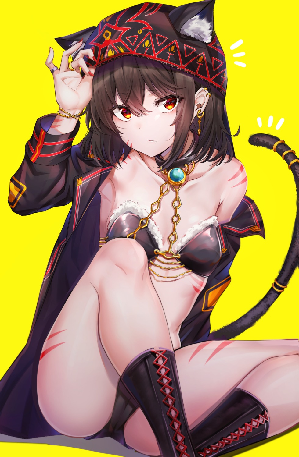 animal_ears bikini_armor cameltoe nekomimi open_shirt sunhyun tail tattoo