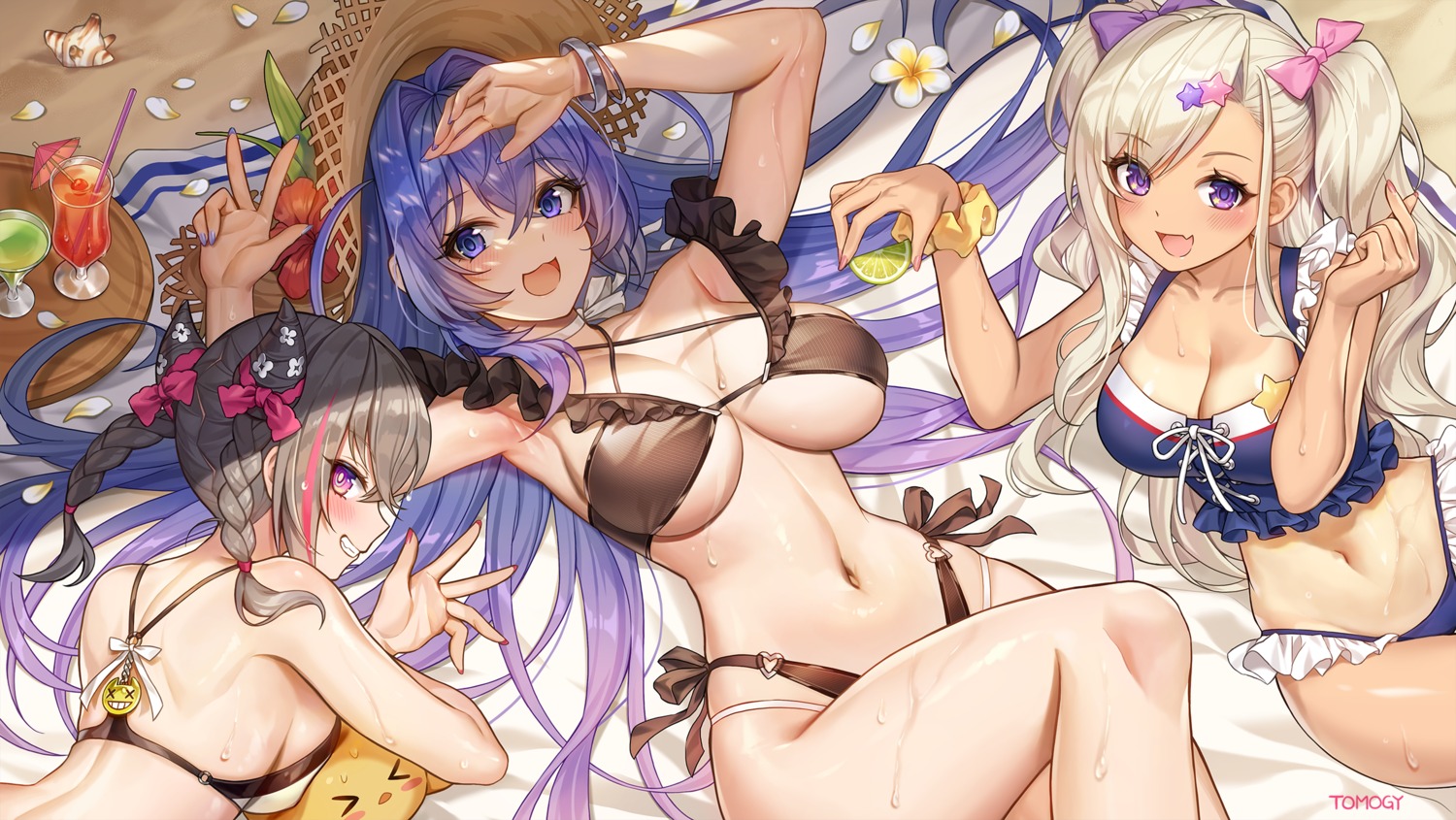 1203_taro archerfish_(azur_lane) azur_lane bikini bikini_top manjuu_(azur_lane) new_jersey_(azur_lane) san_francisco_(azur_lane) swimsuits tan_lines underboob wet