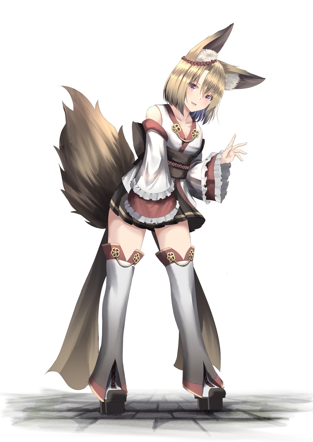 animal_ears armr_95 japanese_clothes kitsune tail thighhighs