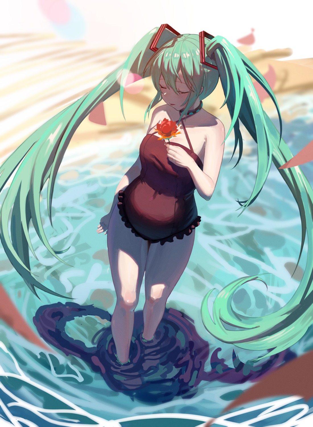 hatsune_miku nande_rumi swimsuits vocaloid wet