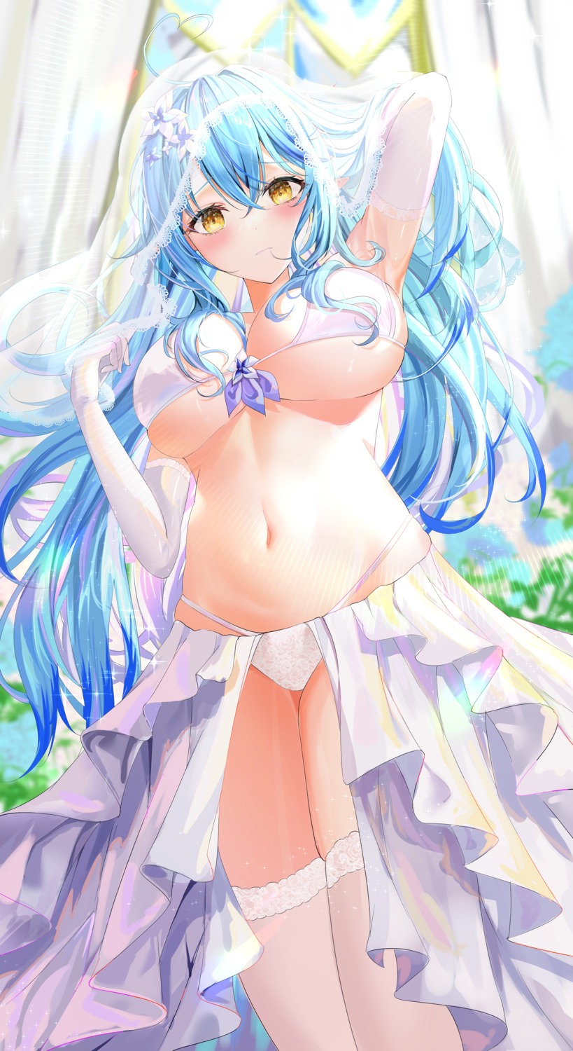 bra elf hololive pantsu pointy_ears thighhighs tonasegaill yukihana_lamy