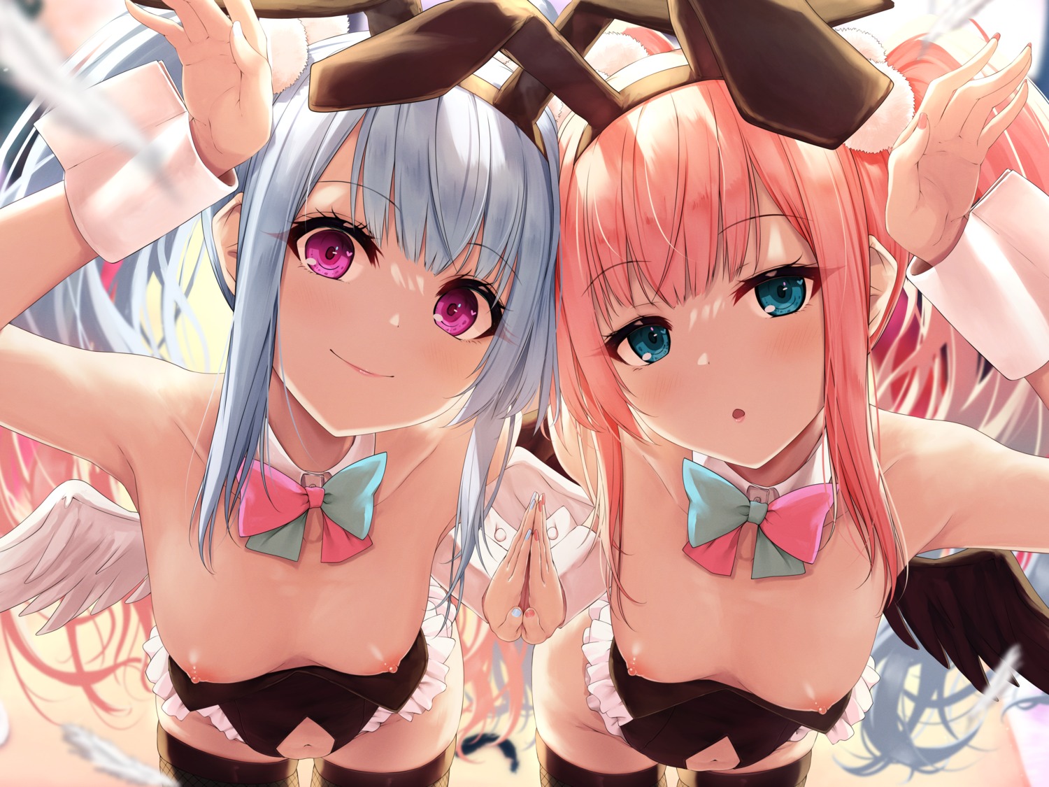 animal_ears breasts bunny_ears bunny_girl fishnets nipples no_bra suien thighhighs wings