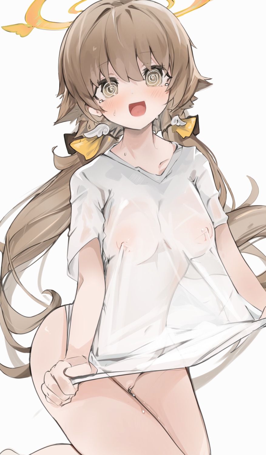 ajitani_hifumi blue_archive bottomless halo mikojin nipples no_bra pussy pussy_juice see_through shirt_lift uncensored