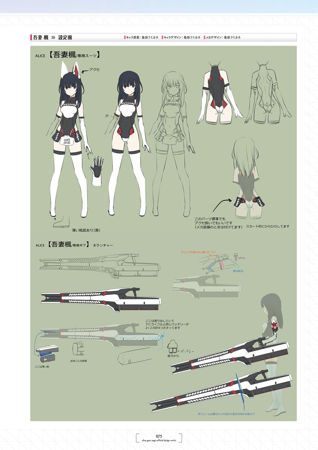 agatsuma_kaede alice_gear_aegis character_design leotard shimada_humikane thighhighs weapon