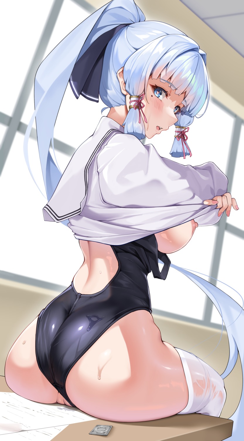 ass breasts genshin_impact kamisato_ayaka matrix16 nipples pussy seifuku shirt_lift swimsuits thighhighs uncensored undressing wet