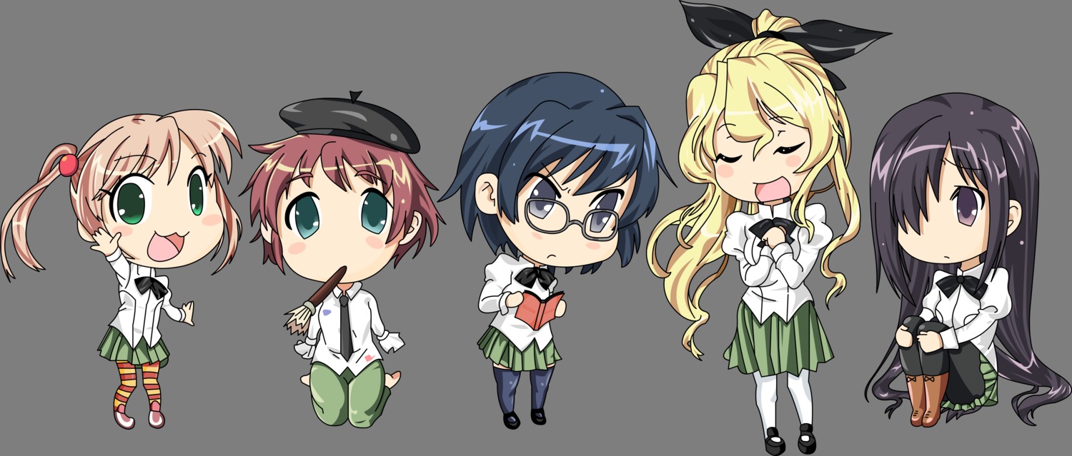 chibi hakamichi_shizune ibarazaki_emi ikezawa_hanako katawa_shoujo megane moekki pantyhose satou_lilly seifuku tezuka_rin thighhighs transparent_png vector_trace