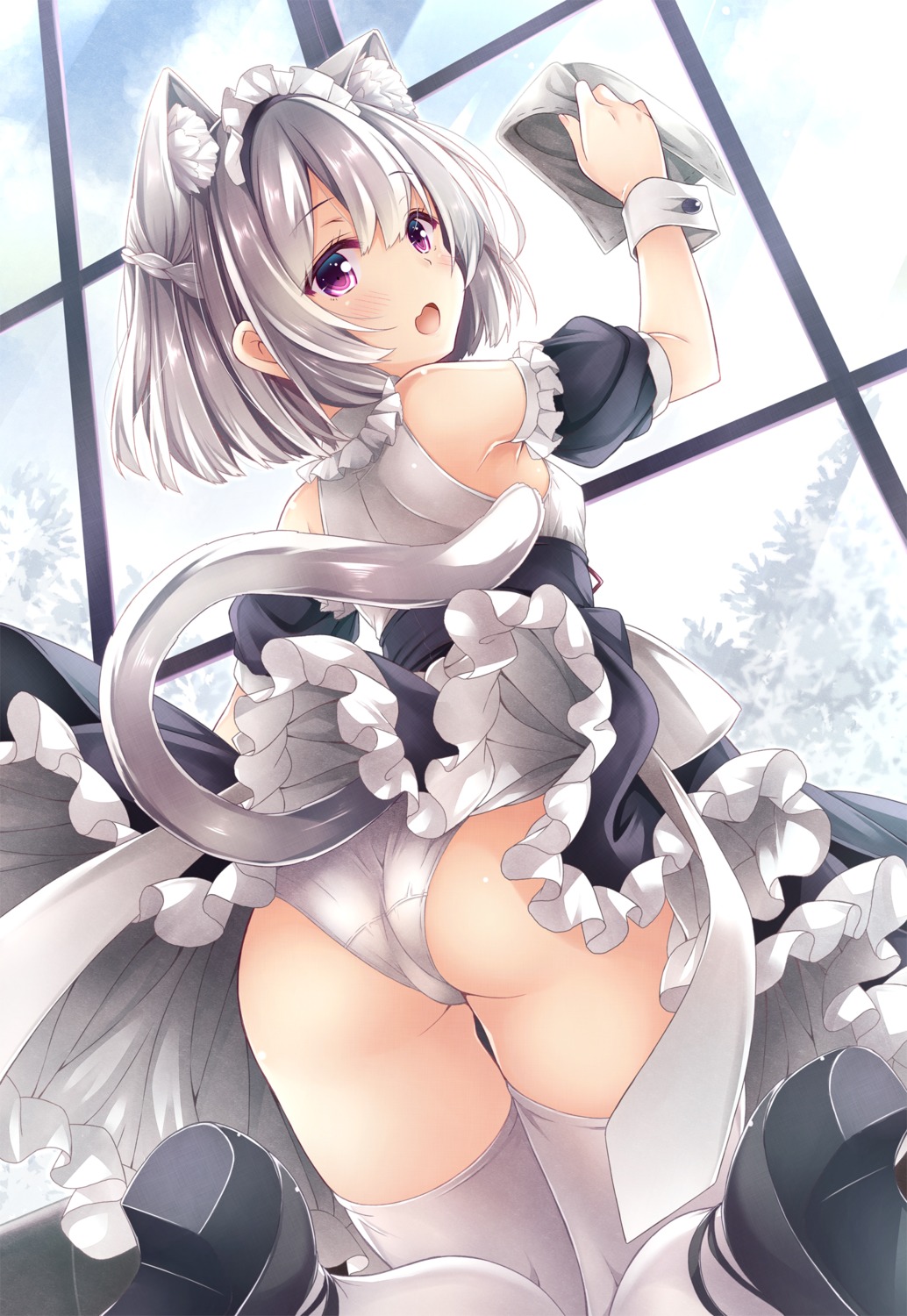 animal_ears ass heels maid nekomimi pantsu ryo_(botsugo) skirt_lift tail thighhighs