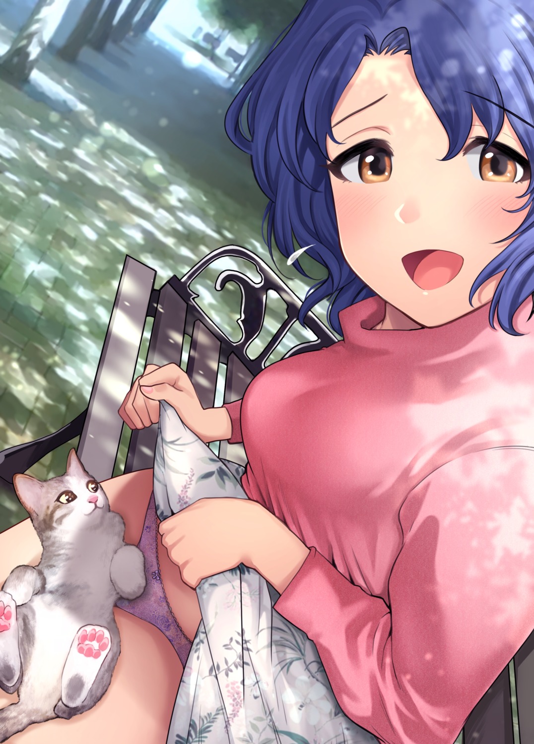 hanamasa_ono neko pantsu skirt_lift sweater the_idolm@ster the_idolm@ster_million_live! toyokawa_fuuka