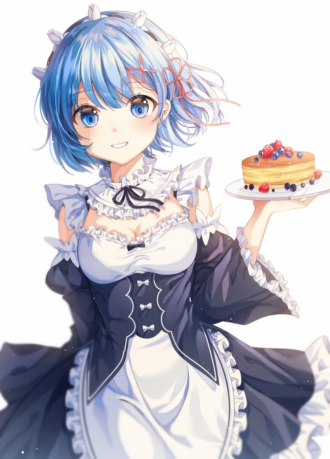 cleavage maid re_zero_kara_hajimeru_isekai_seikatsu rem_(re_zero) tess_(88884)