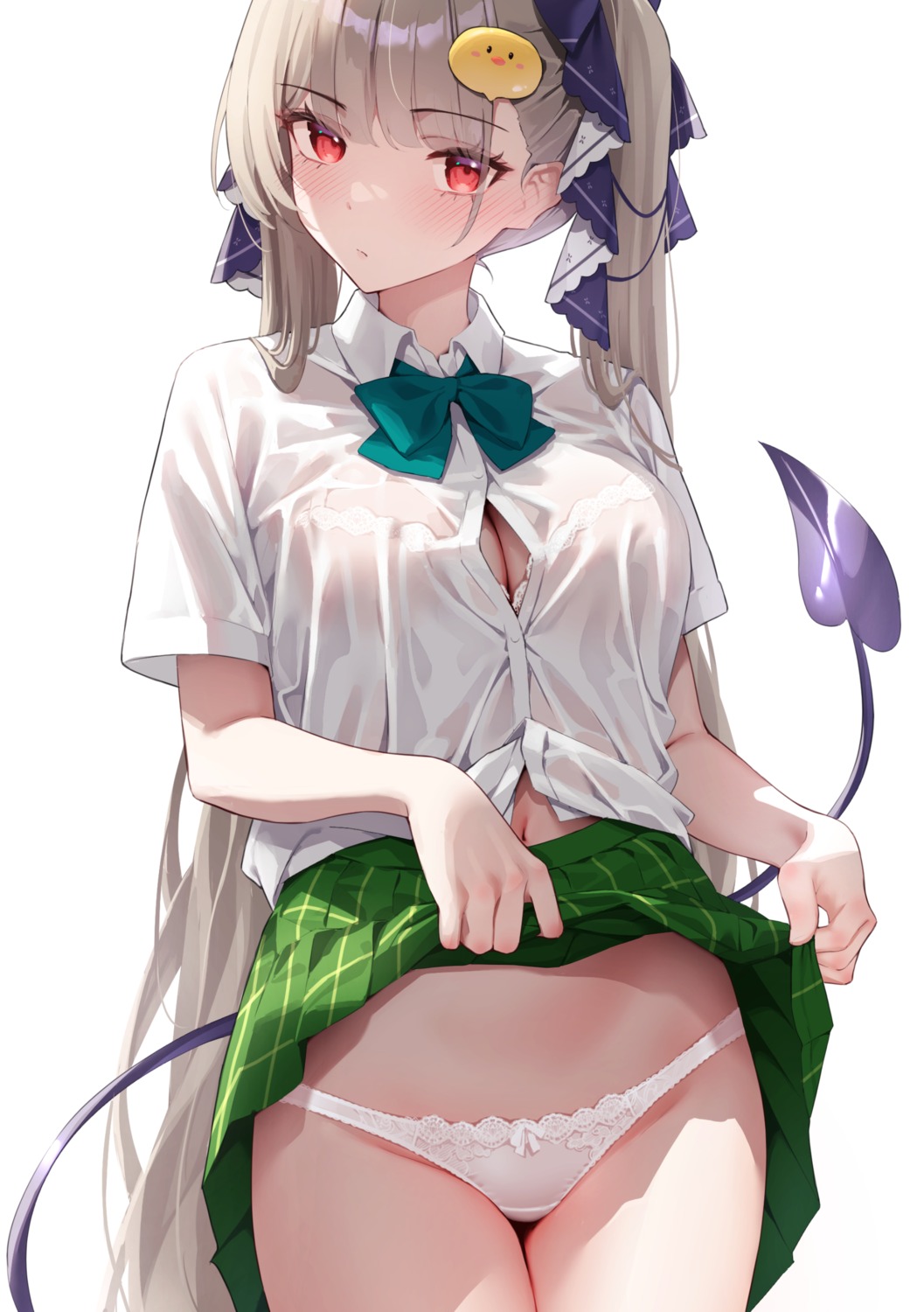 azur_lane bra classic_(zildjian33) formidable_(azur_lane) open_shirt pantsu see_through seifuku skirt_lift tail