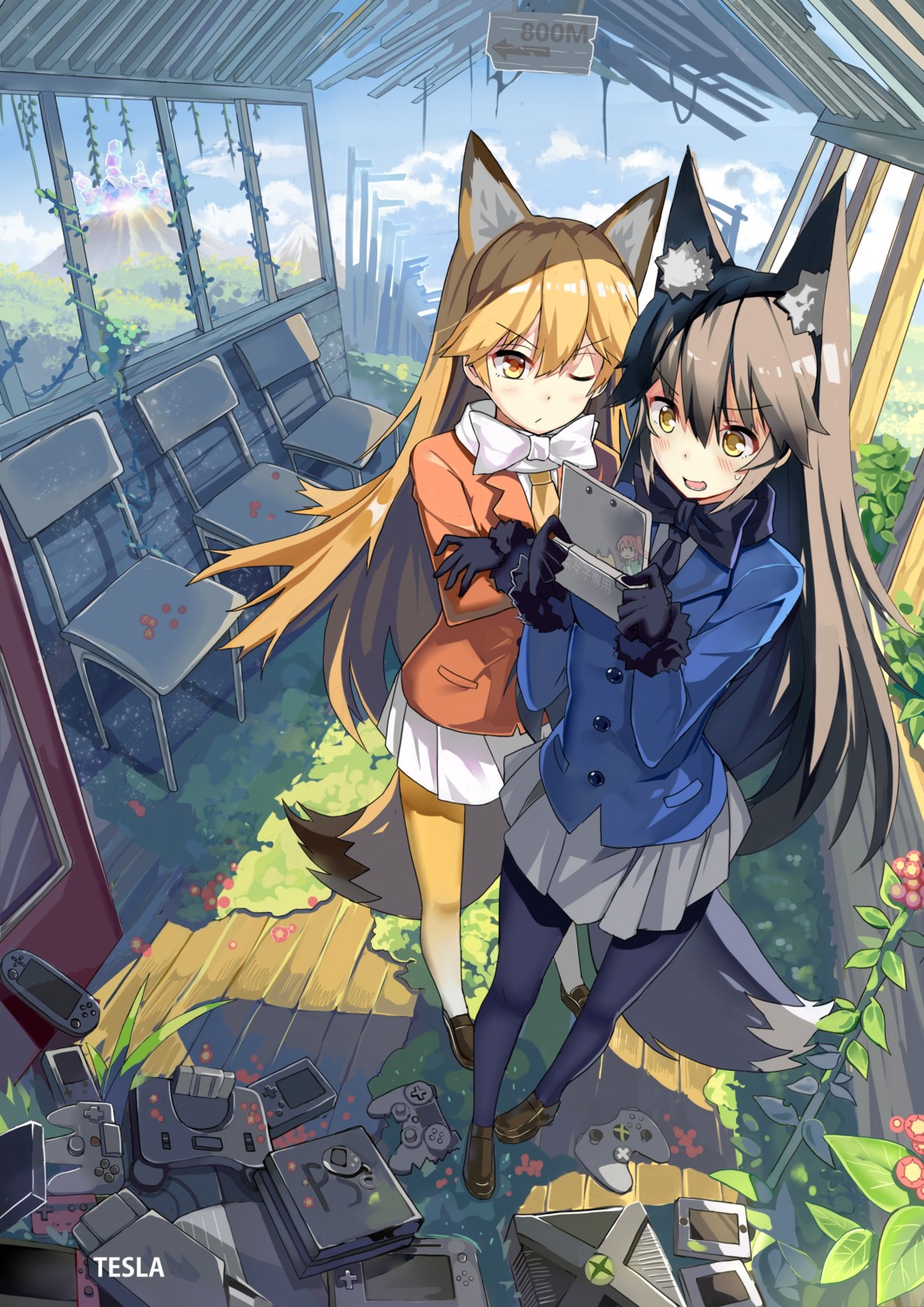 animal_ears ezo_red_fox kemono_friends pantyhose qihai_lunpo silver_fox tail