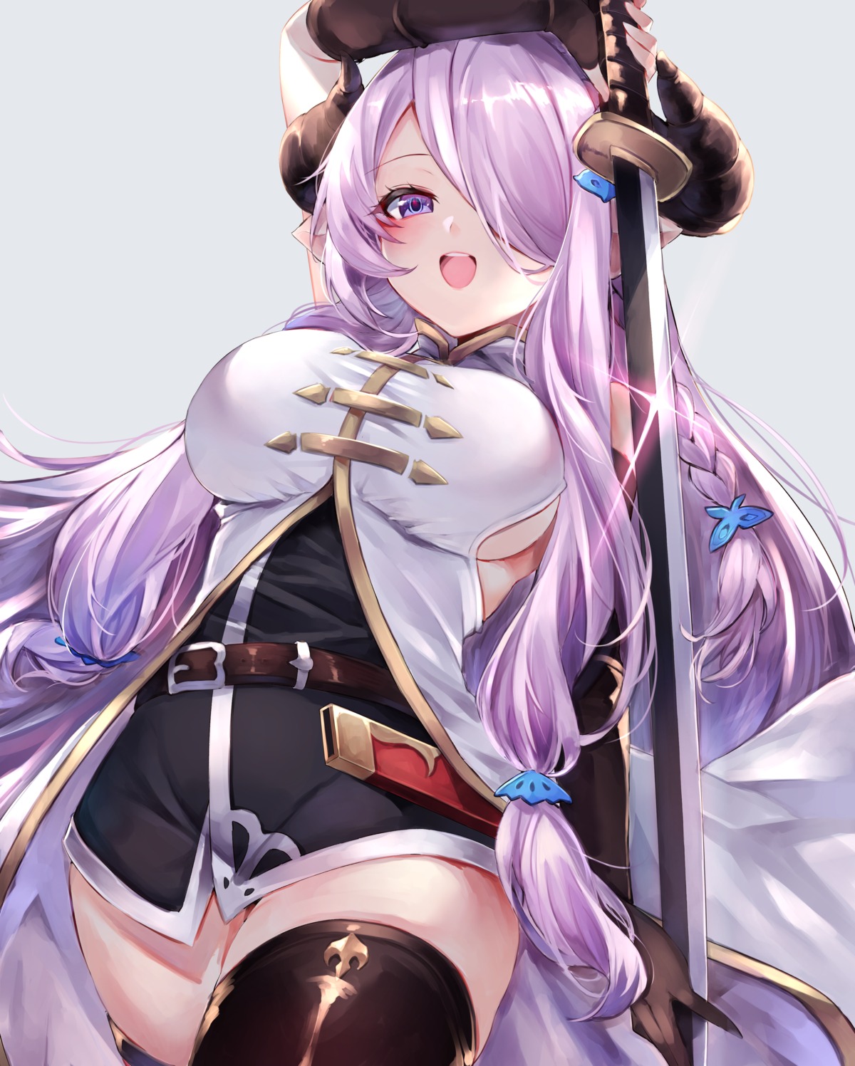 40_(0f0urw) granblue_fantasy horns narumeia_(granblue_fantasy) pointy_ears sword thighhighs