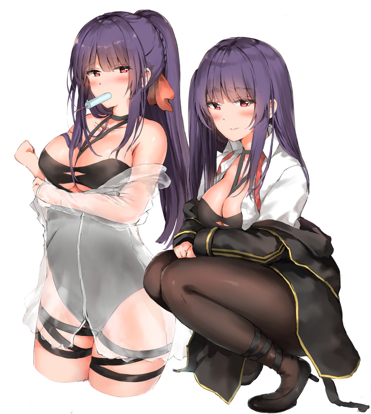 bra cleavage girls_frontline leotard open_shirt pantyhose see_through tagme wa2000_(girls_frontline)